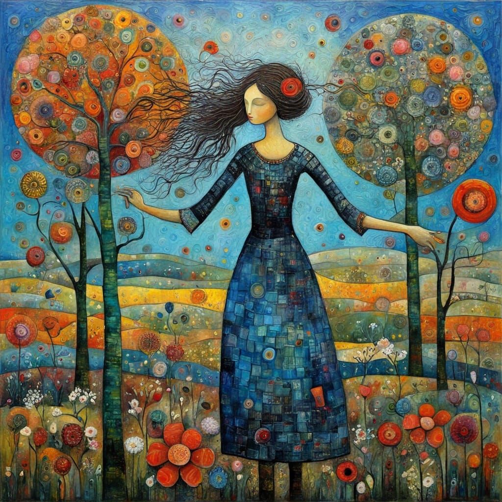 Seasons Dance: Textured Naive Art Painting