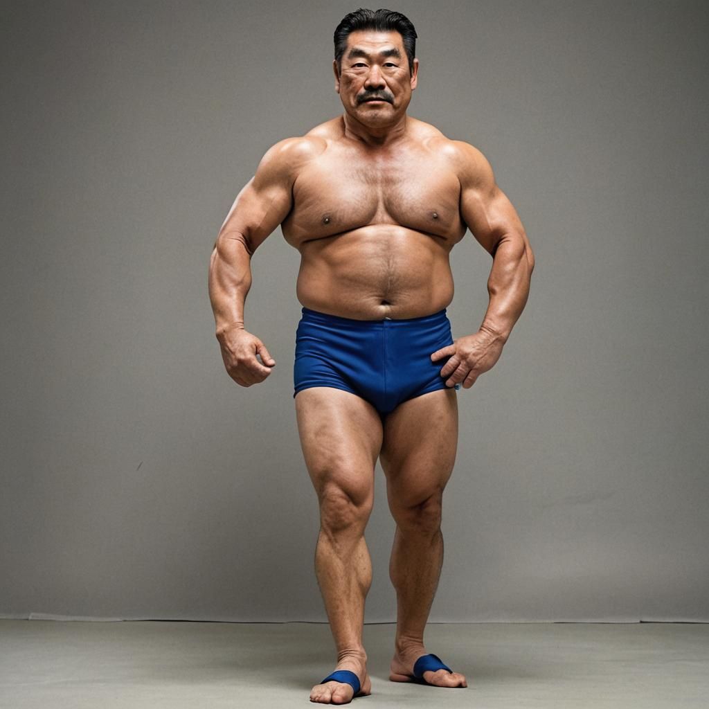 Confident Japanese Wrestler Posing in the Ring