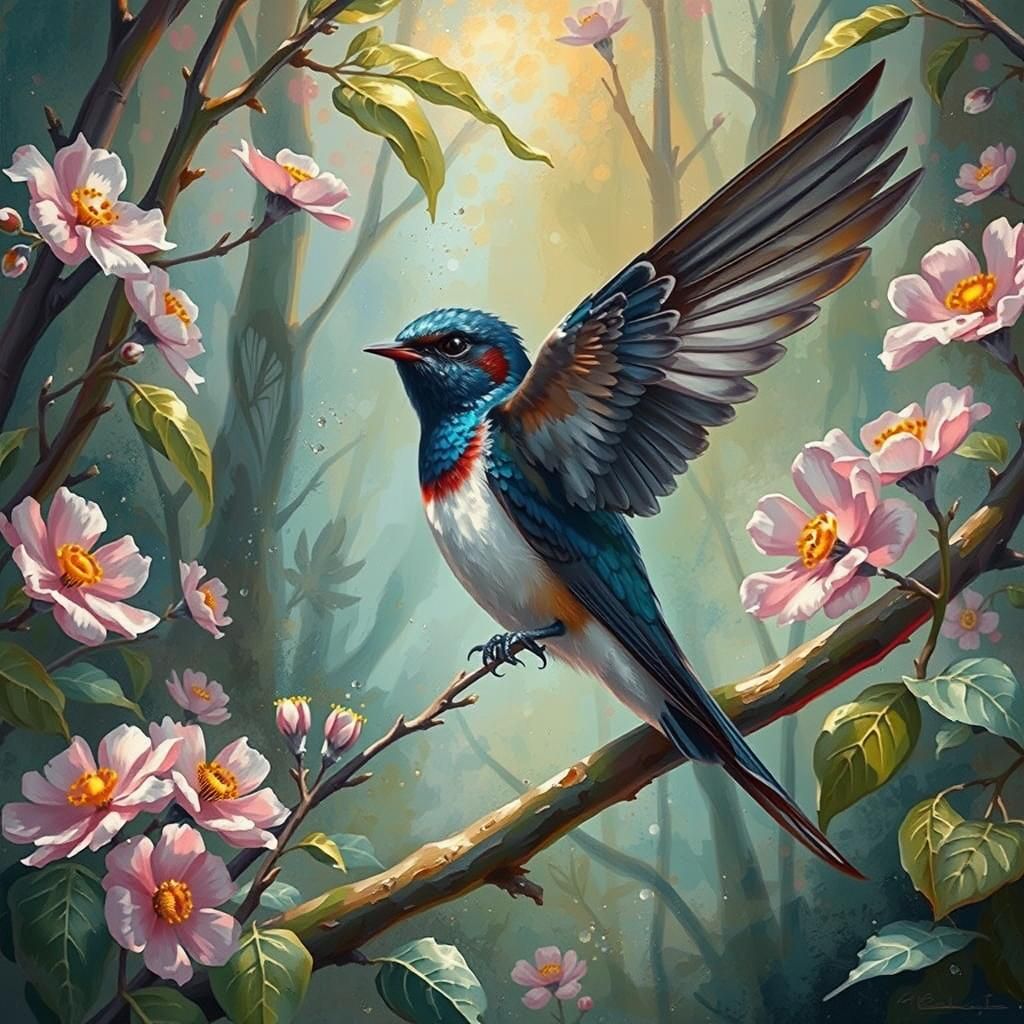 Swallow in the middle of spring