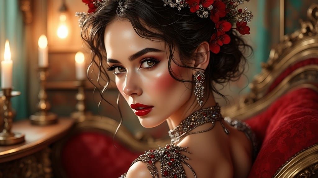 Elegant High-Fashion Female Portrait in Art Nouveau Style