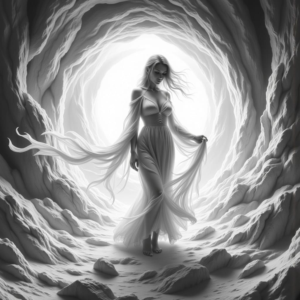 Woman at the Edge: Contemporary Romantic Realism Drawing