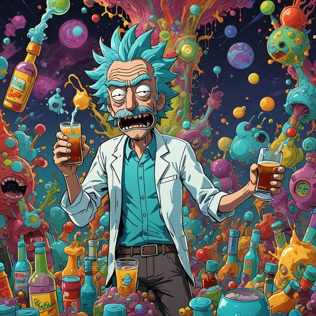 Drunk Rick Sanchez in Pop Art Style