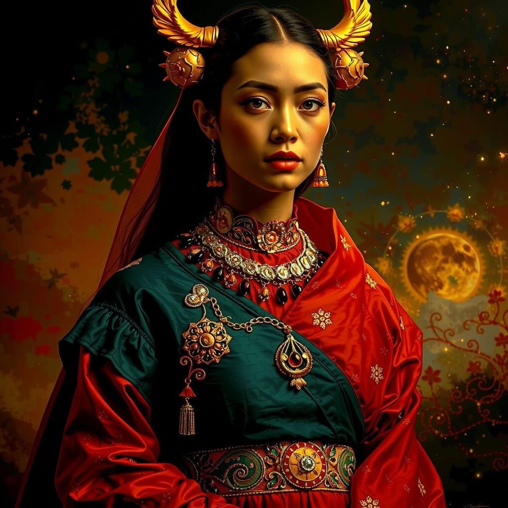 Klimt & Mucha Inspired Julia Set Fractal in Gold and Silver