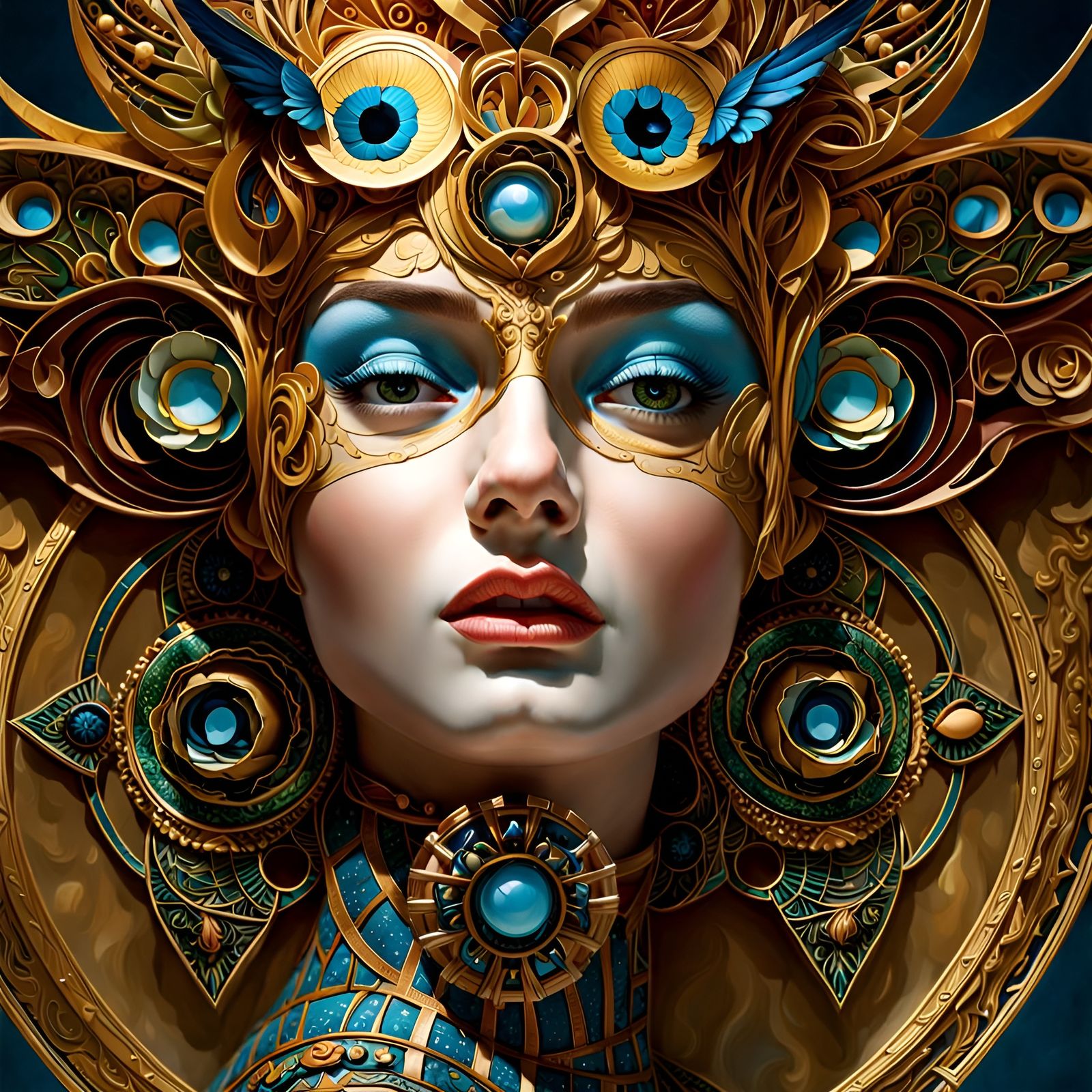 Humanoid Portrait with Mosaic Skin and Optical Illusion