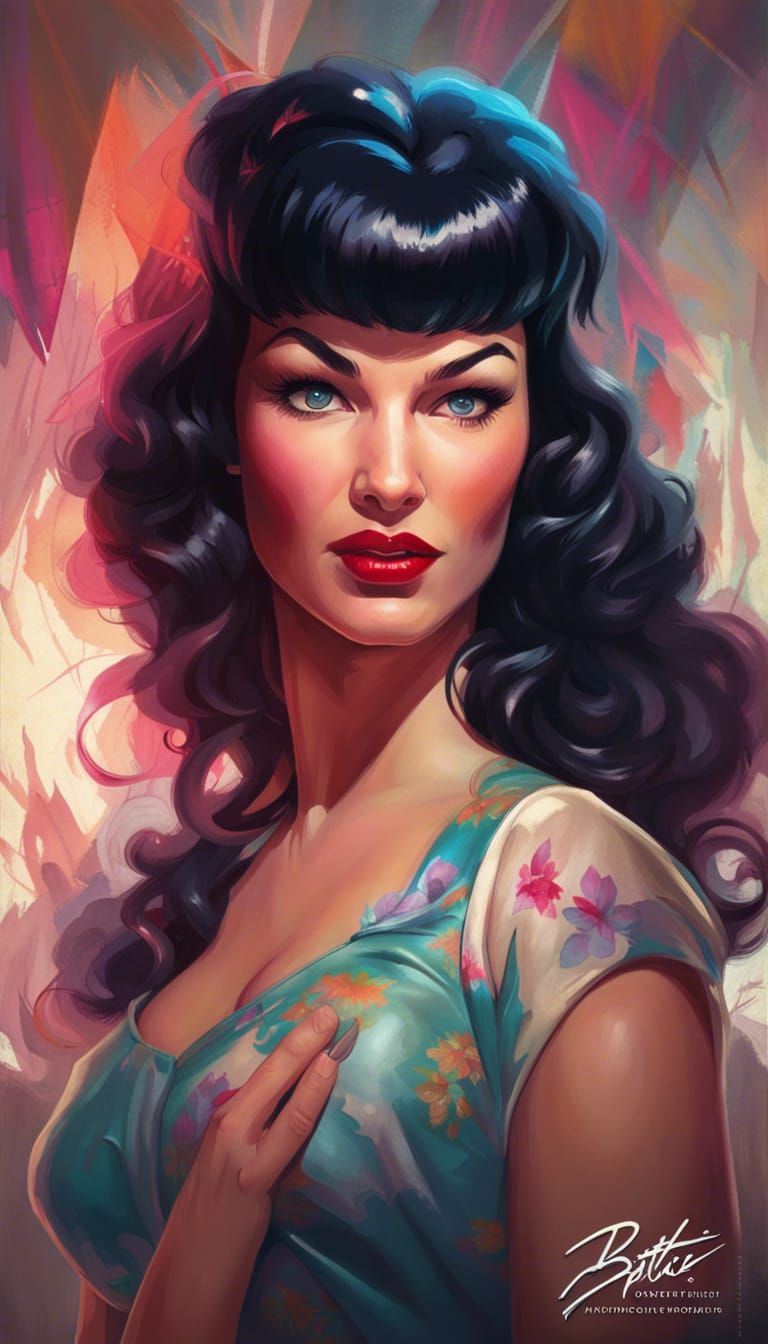 Bettie Page Vintage Portrait in Art Nouveau Style