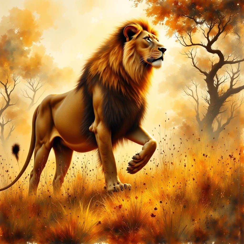 Majestic Lioness in Shaggy Coat: Wildlife Illustration