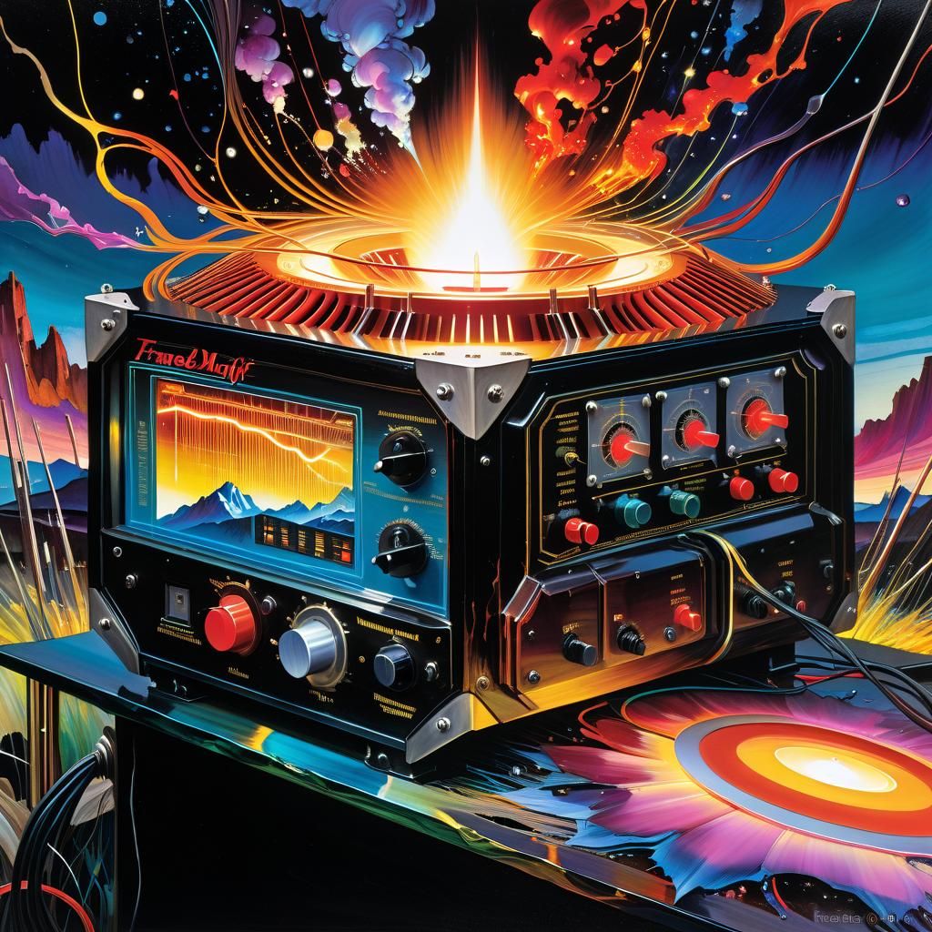 Cel-Shaded Generator in Surreal Twilight Landscape