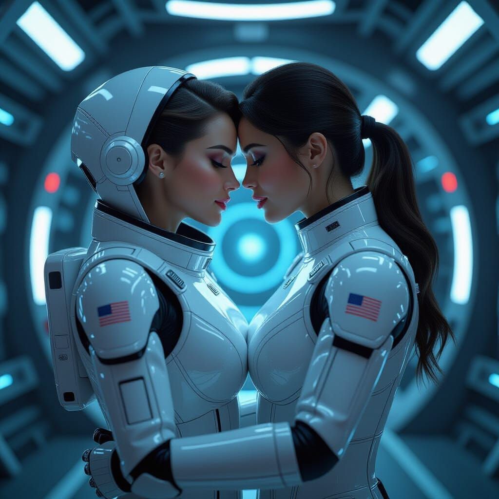 Futuristic Kiss: Space Woman in 3D Game Cinematic Style