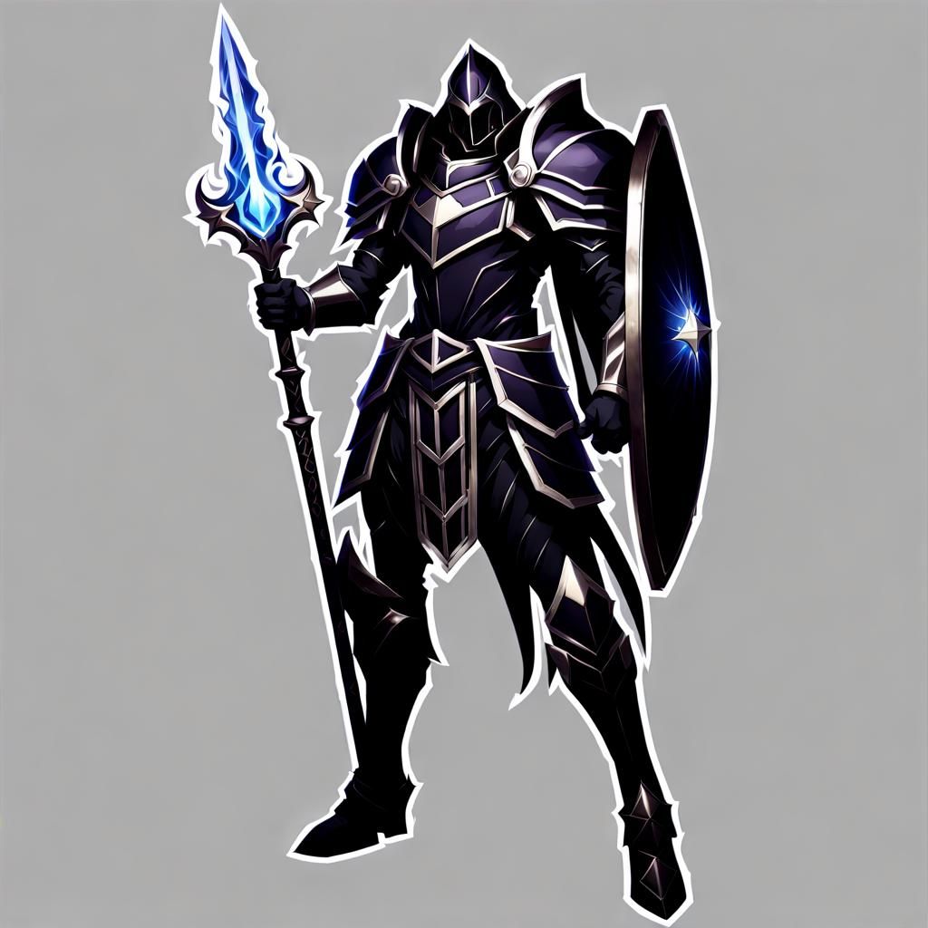 Anime Battle Wizard in Black Armor with Shield