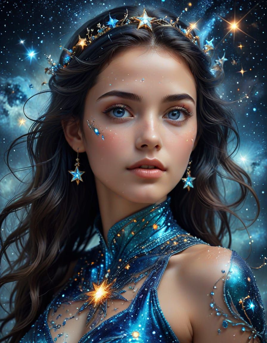 Celestial Goddess with Galaxy Hair: Digital Art