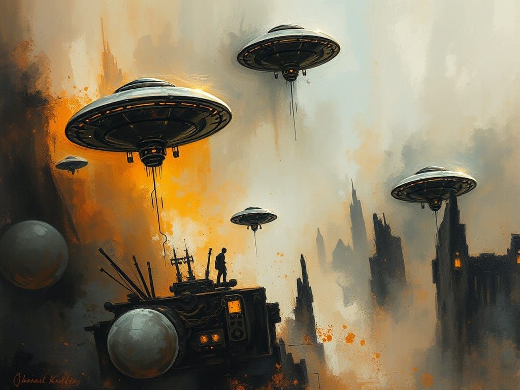 UFOs and Zeppelins in a Dark Surrealist Style