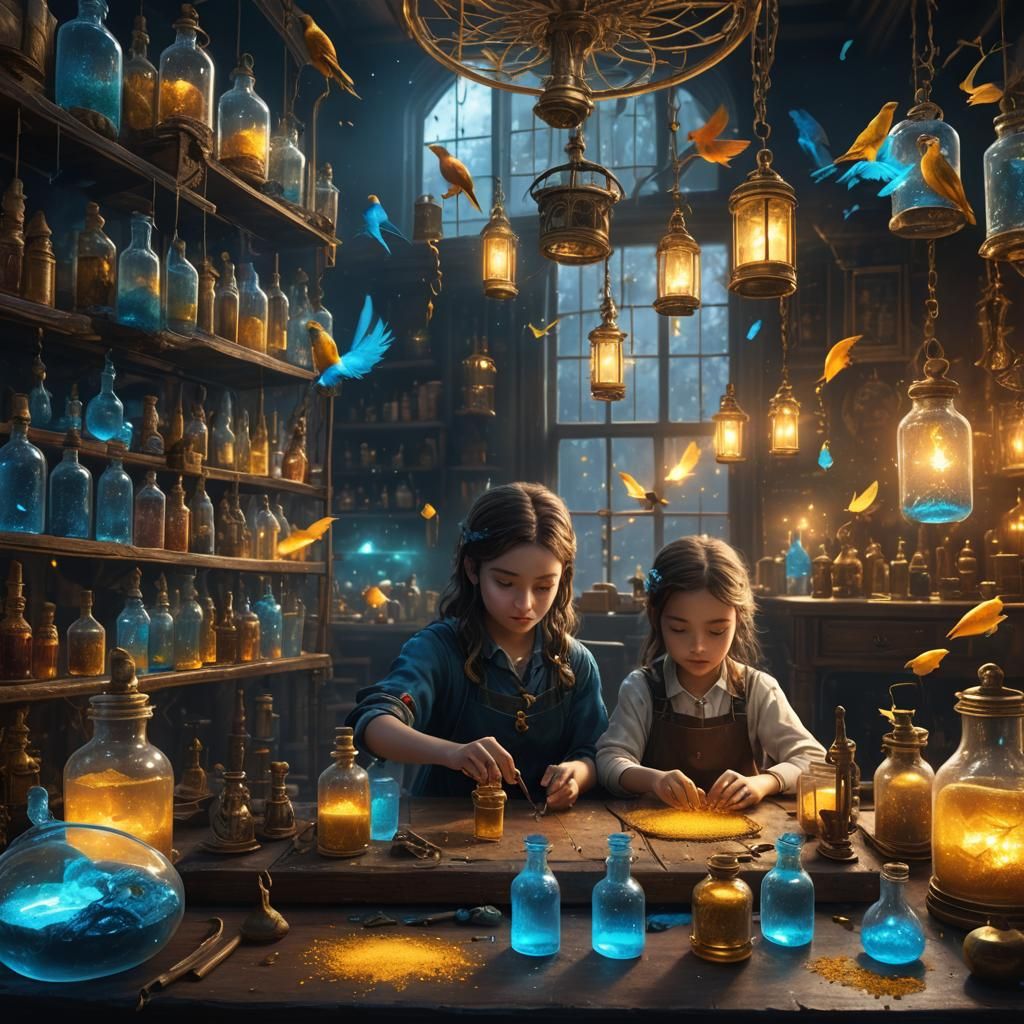 Enchanted Alchemy Lab with Glowing Elements
