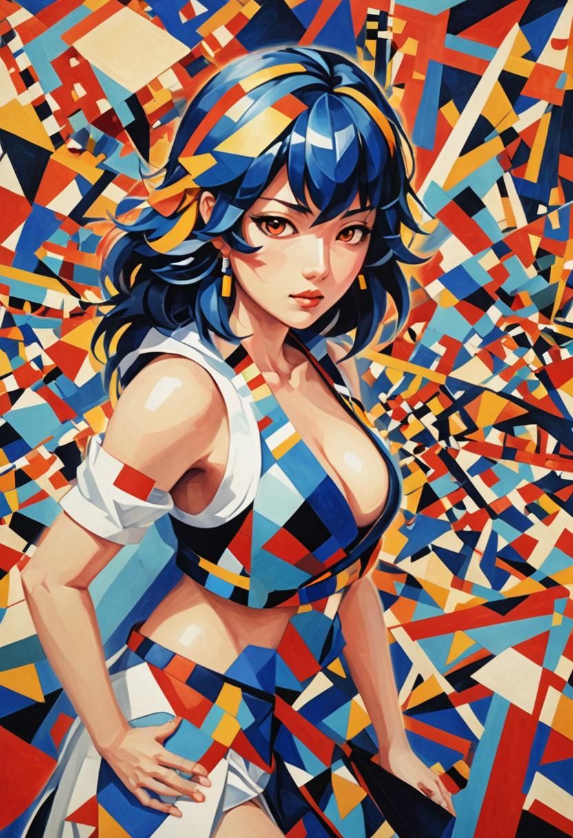 Cubist Senran Kagura in Neo-Cubism Style