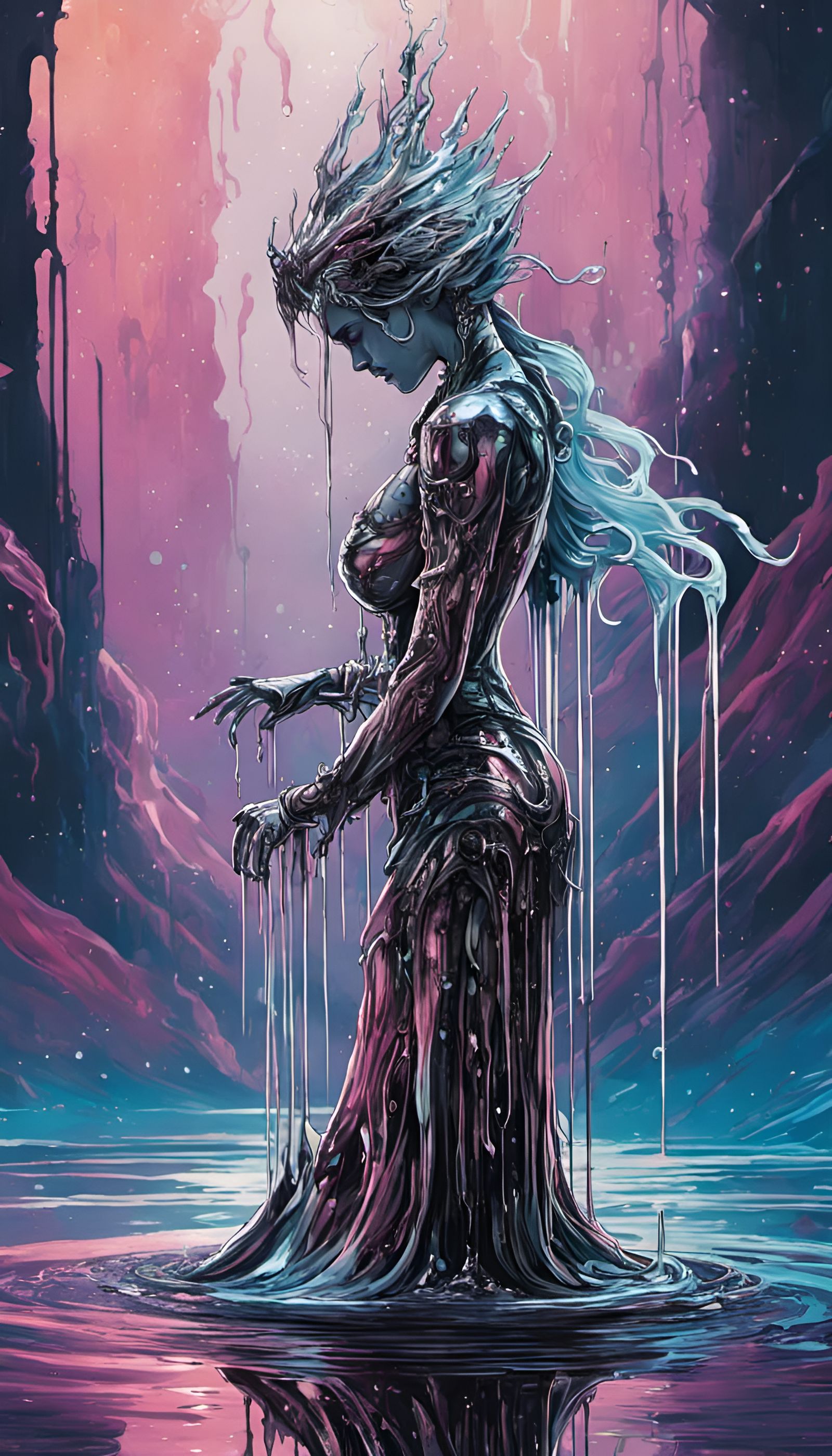 Chrome Goddess Emerges: Sci-Fi Fantasy Art