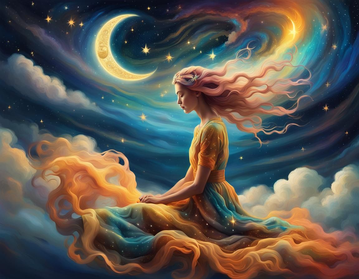 Surreal Dreamscape: Woman in Cosmic Wonder