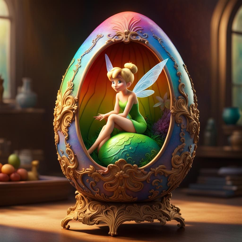 Tinkerbell in Porcelain Egg: Hyperrealistic 3D Art