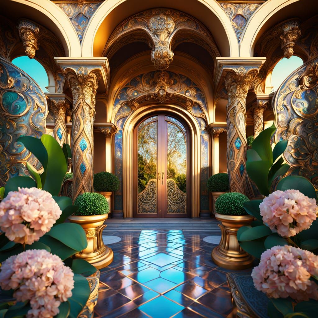 Grand Baroque Villa with Swirling Gemstone Motifs