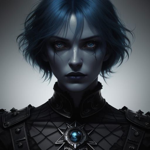 Ukrainian Supermodel with Blue Hair in Gothic Horror Art