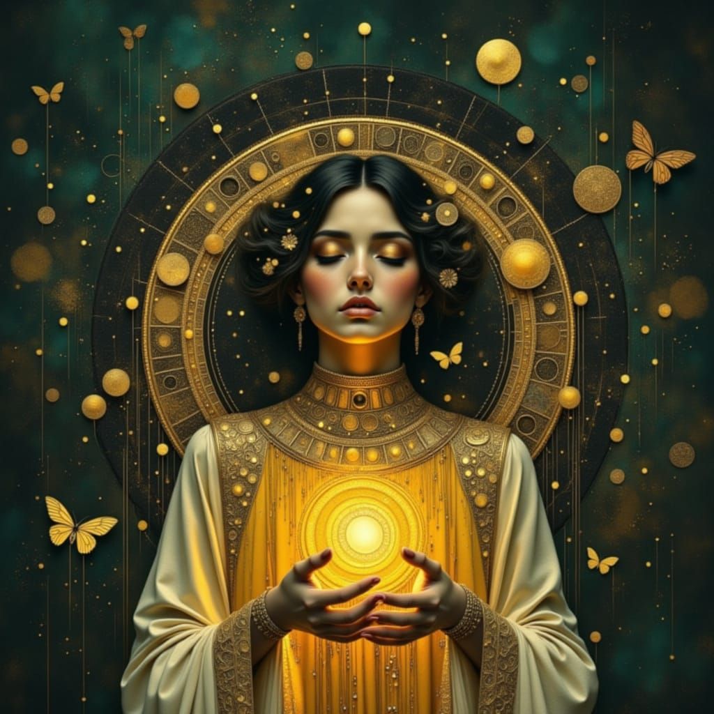 Art Deco Figure in Luminous Gold and Jewel Tones