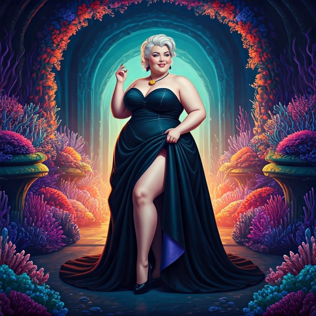 Confident Vintage Pin-Up Woman in Underwater Garden