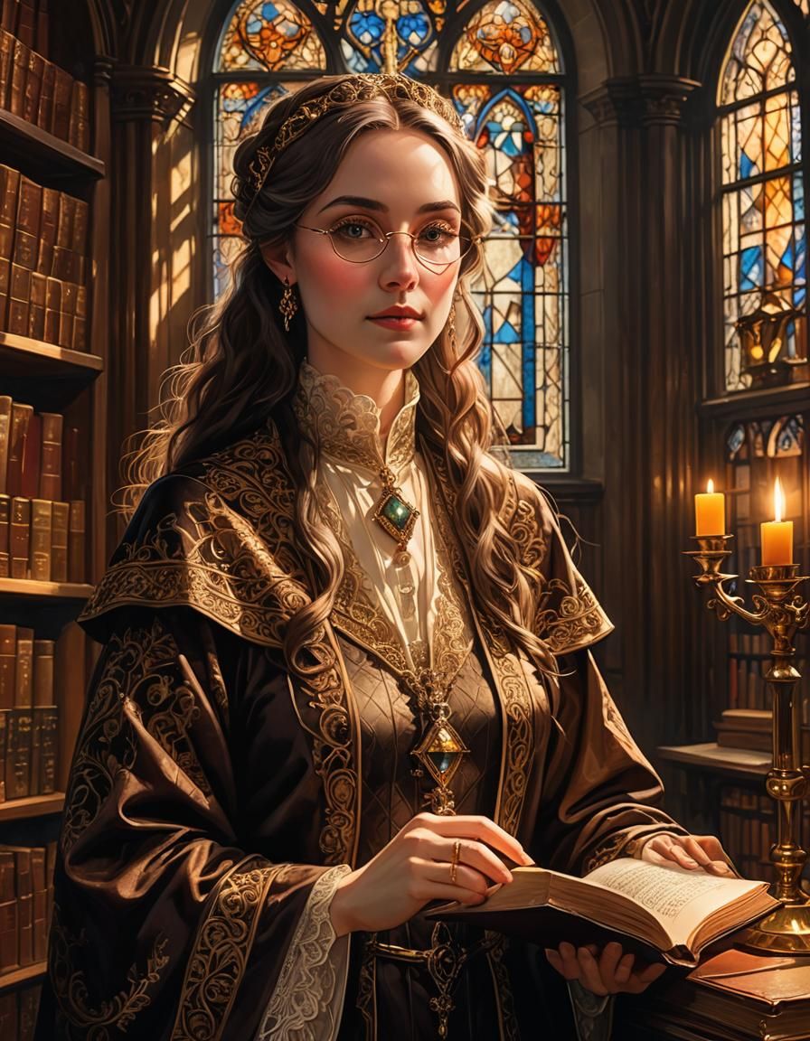 Gothic Portrait: Scholar in Golden Hour Light