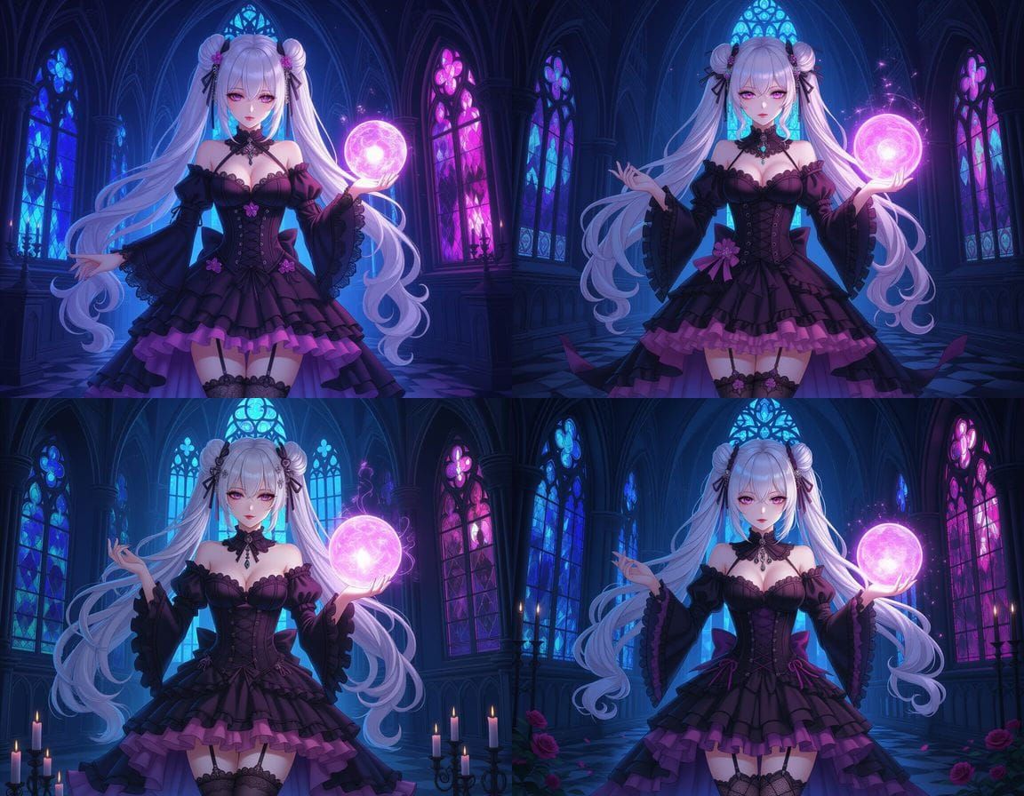 Gothic Enchantress with Crystal Ball in Castle