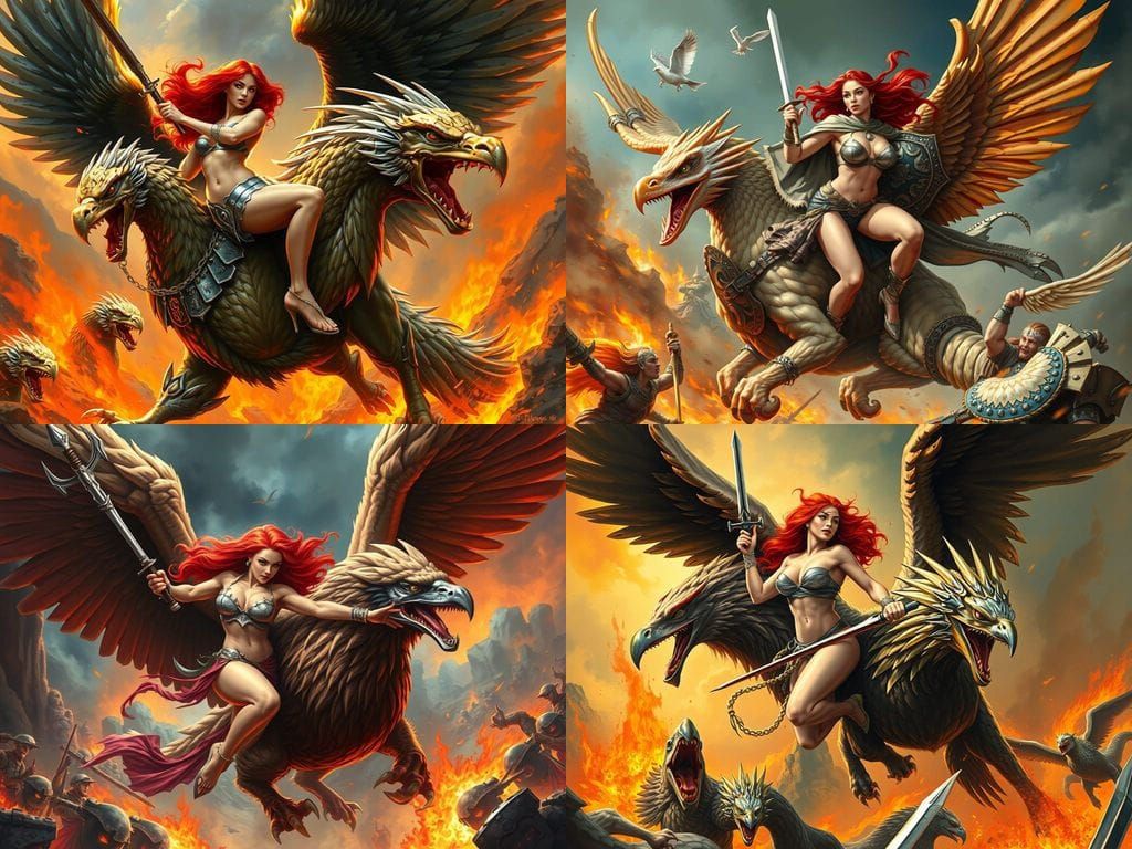 Warrior Woman Rides Griffin into Battle