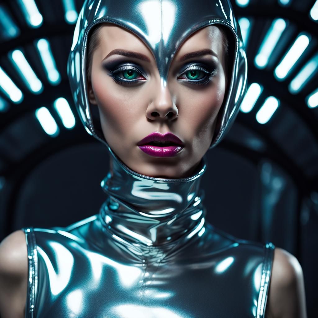 Cyberpunk Queen Portrait in Alien Spaceship