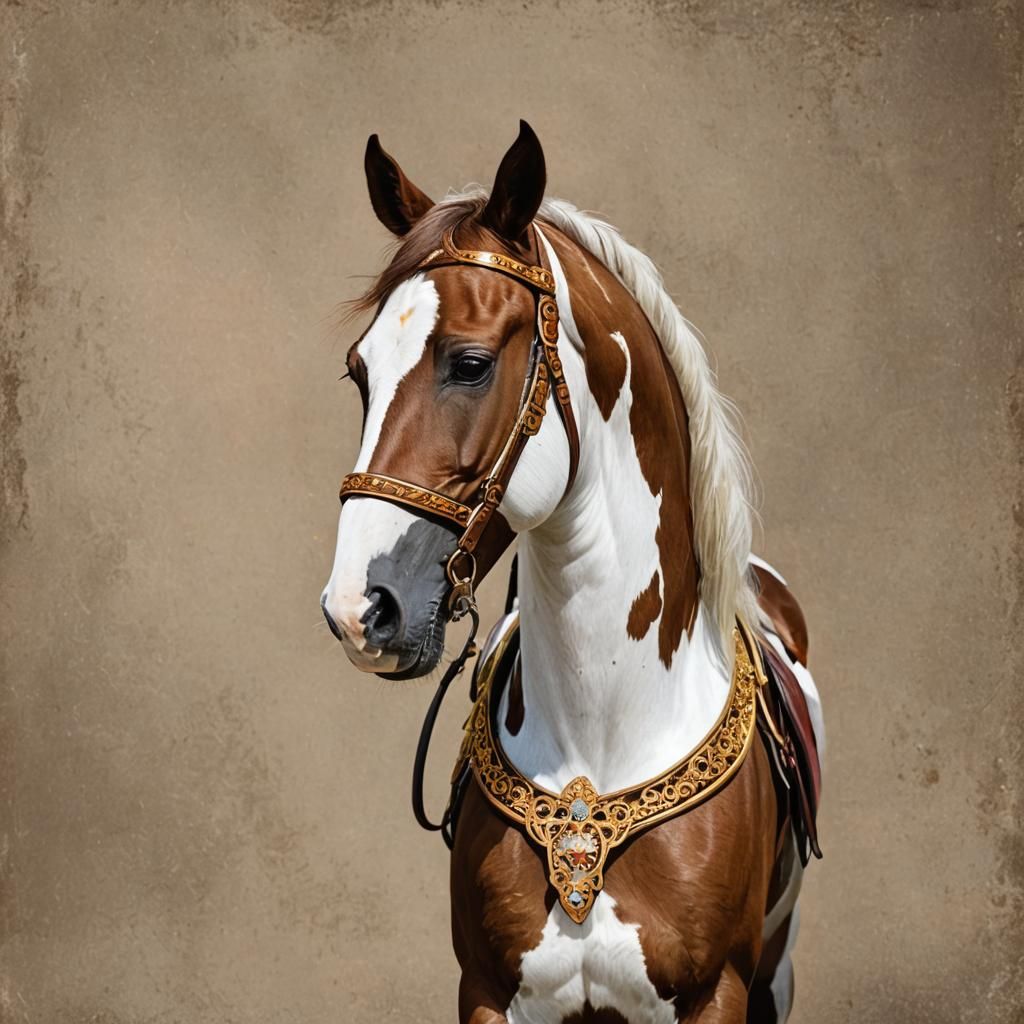 Majestic Paint Horse with Golden Circlet Crown