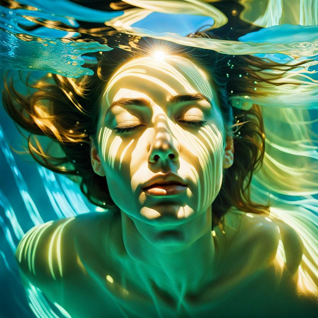 A Blissful Mermaid's Reflection in Sunlit Undewater