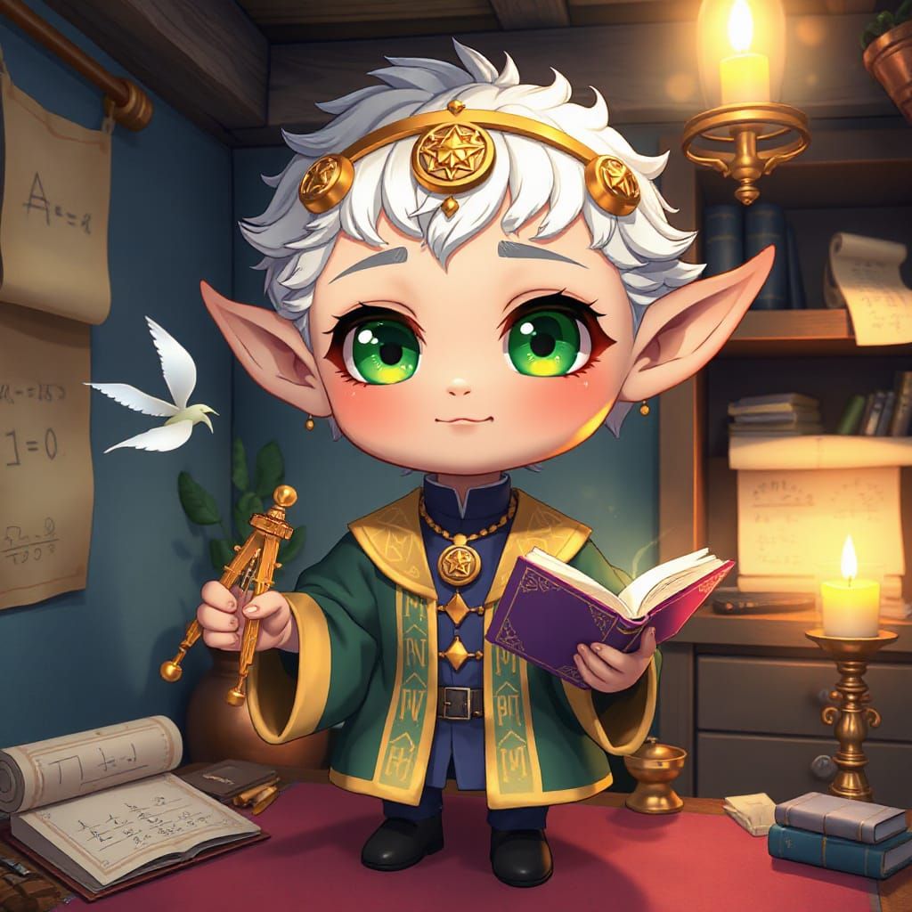 Chibi Elven Professor in Whimsical Style