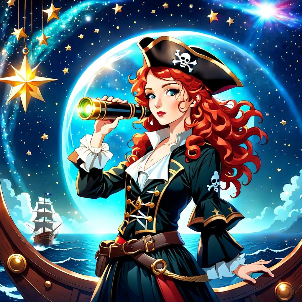 Cosmic Pirate Girl on Starry Seas