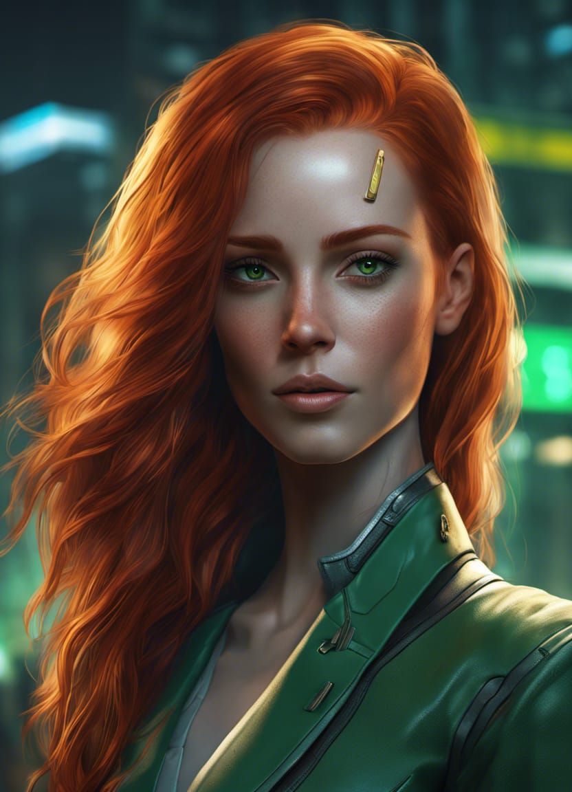 Cyberpunk Portrait of a Redhead in Seattle