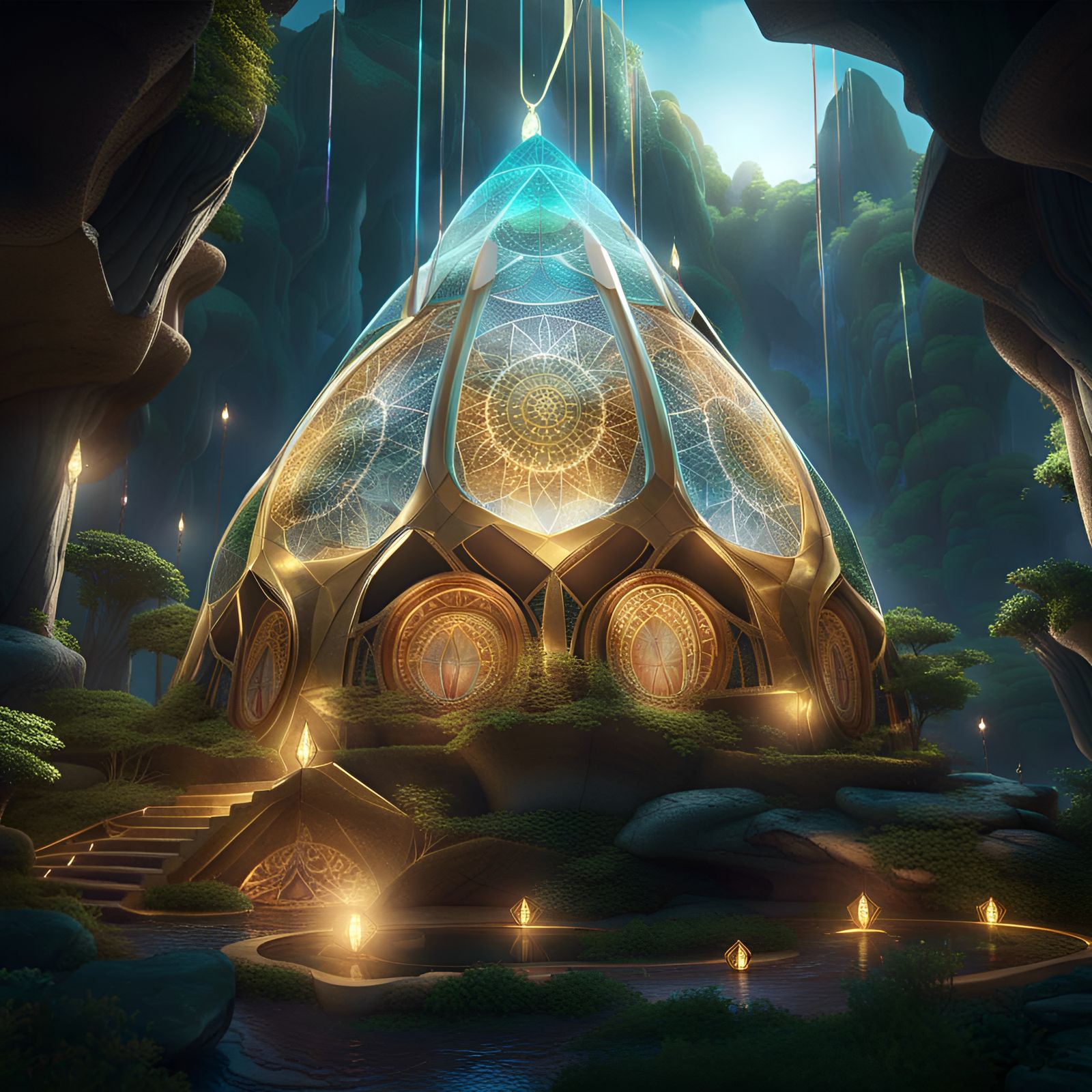 Agartha's Crystalline Dome Towers in Digital Matte Painting