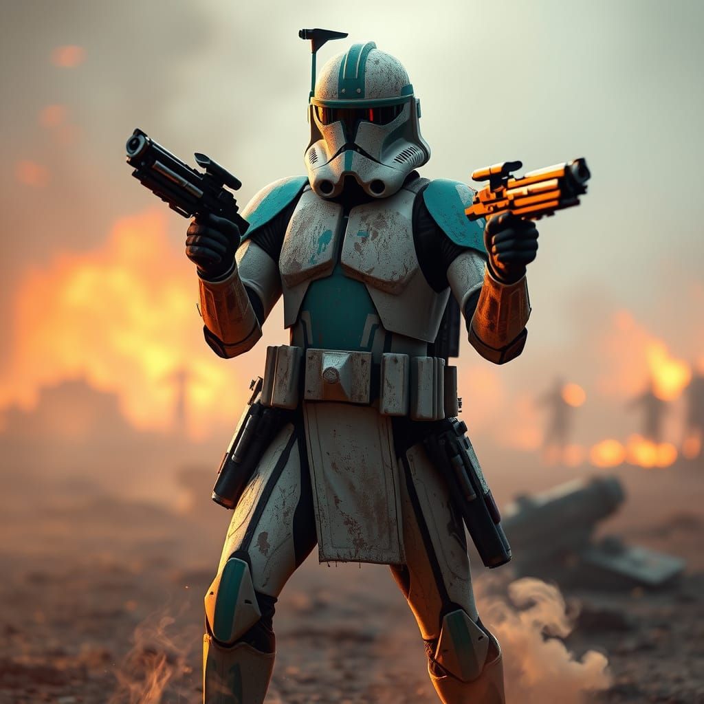 Gritty Clone Trooper in Turquoise Phase II Armor, Dual-Wield...