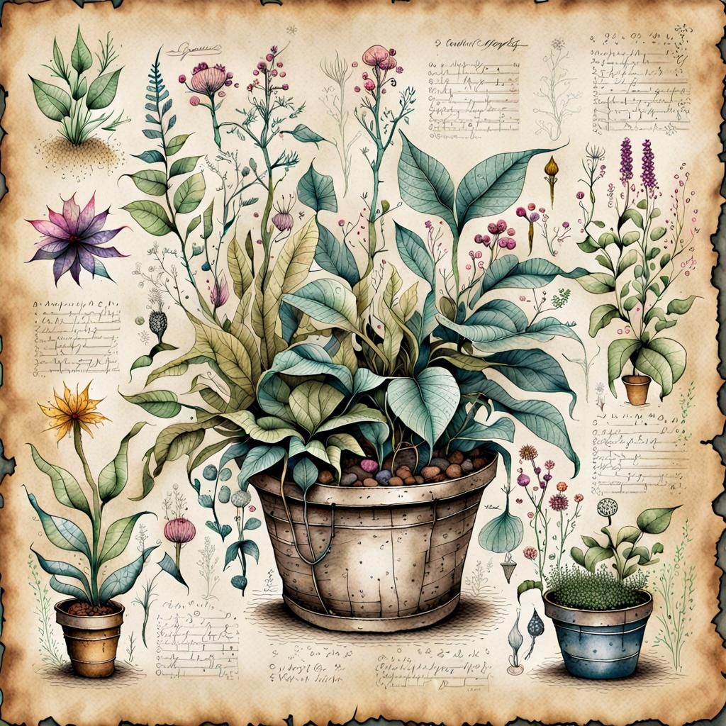 Magical Plants Illustrated on Parchment Paper