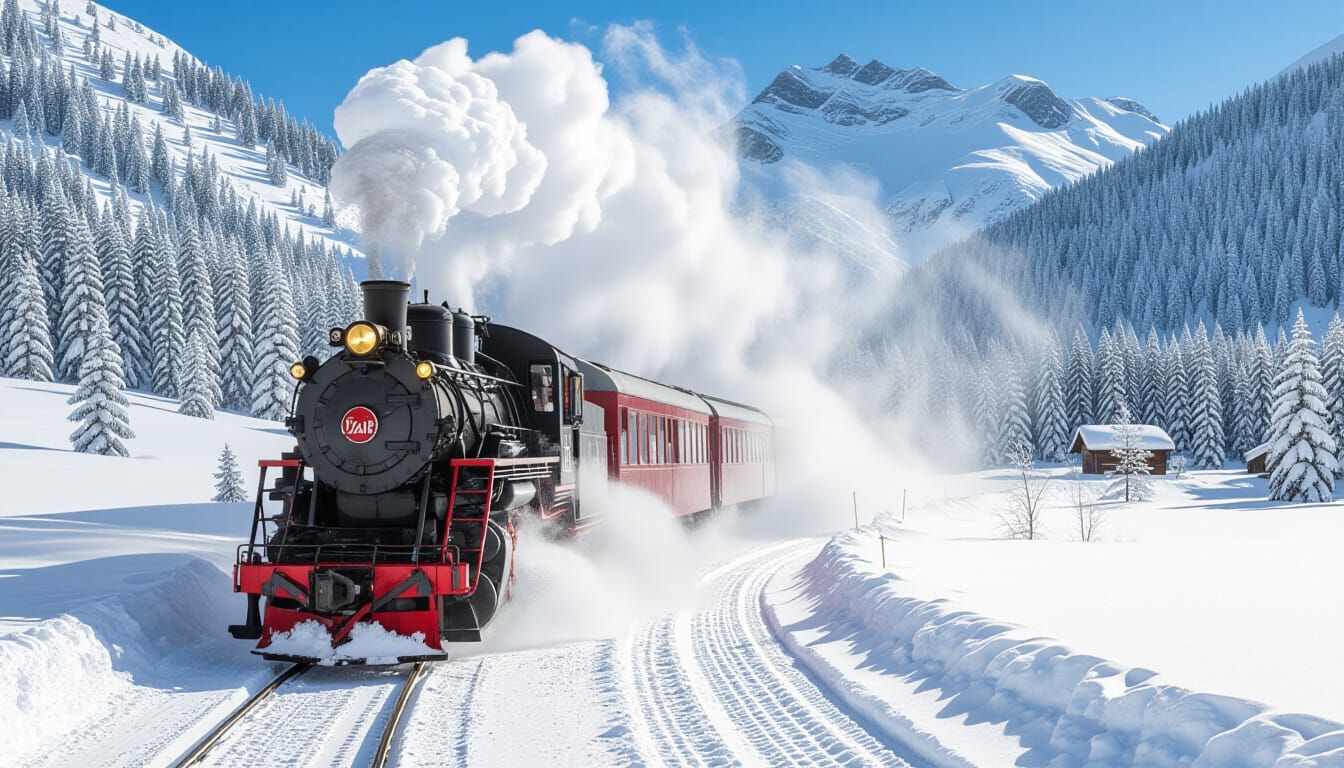 Powerful Train Ploughs Through Deep Snow on Mountain Pass