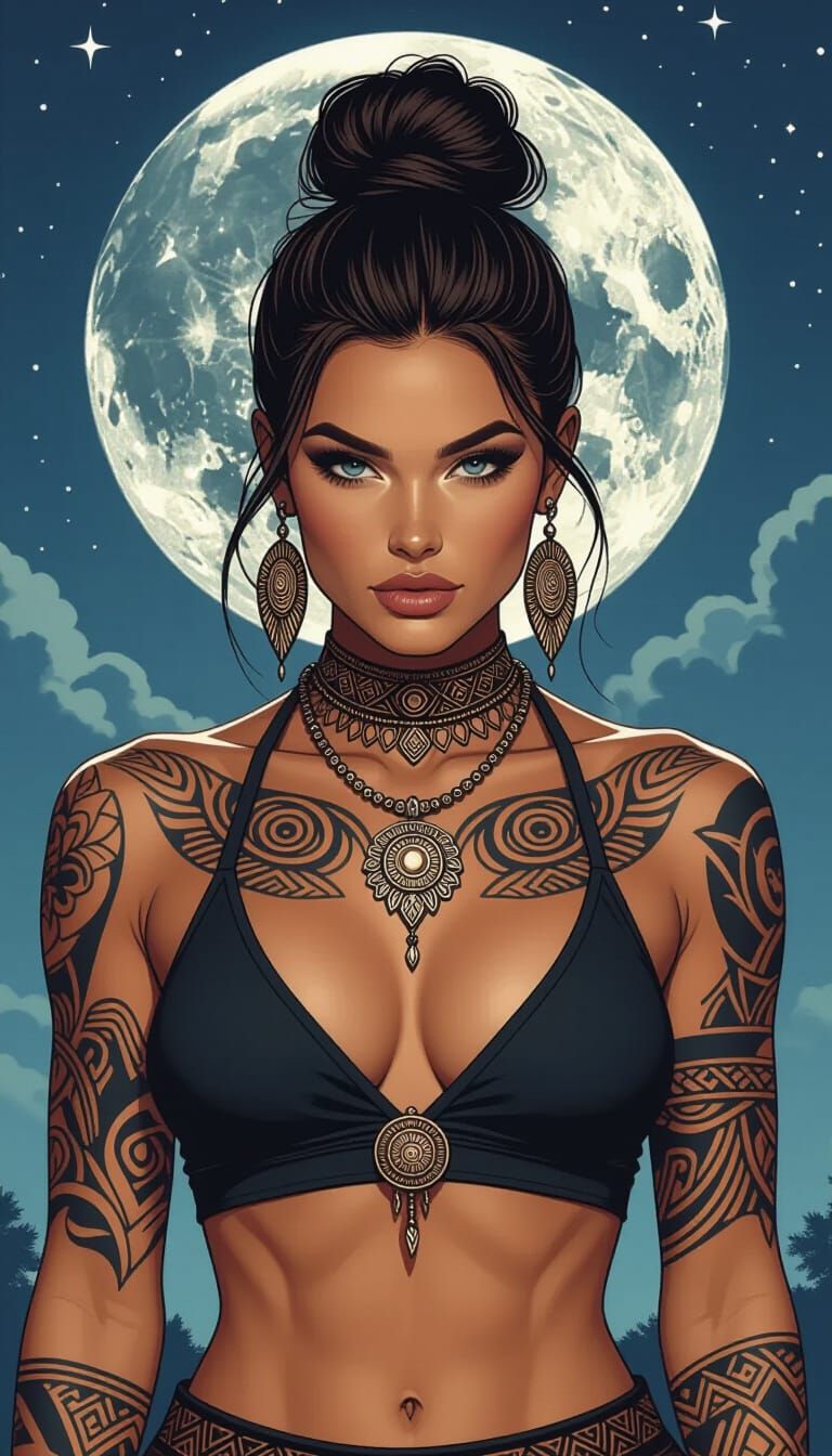 Scandinavian Woman with Tattoos in Grayscale Comic Art