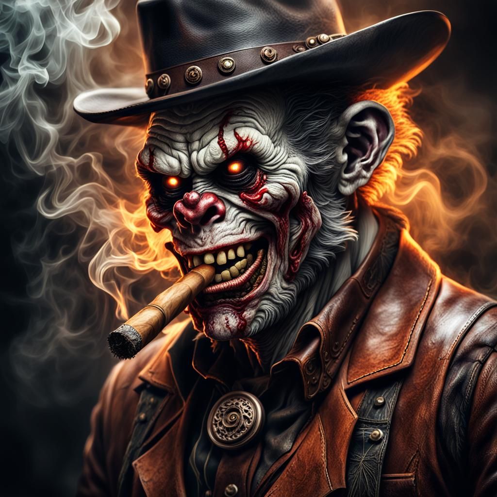 Hyper-Realistic Cowboy Clown Zombie Monkey in Cinematic HDR