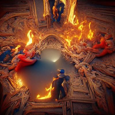 Surreal Sistine Chapel Opening into Hellscape