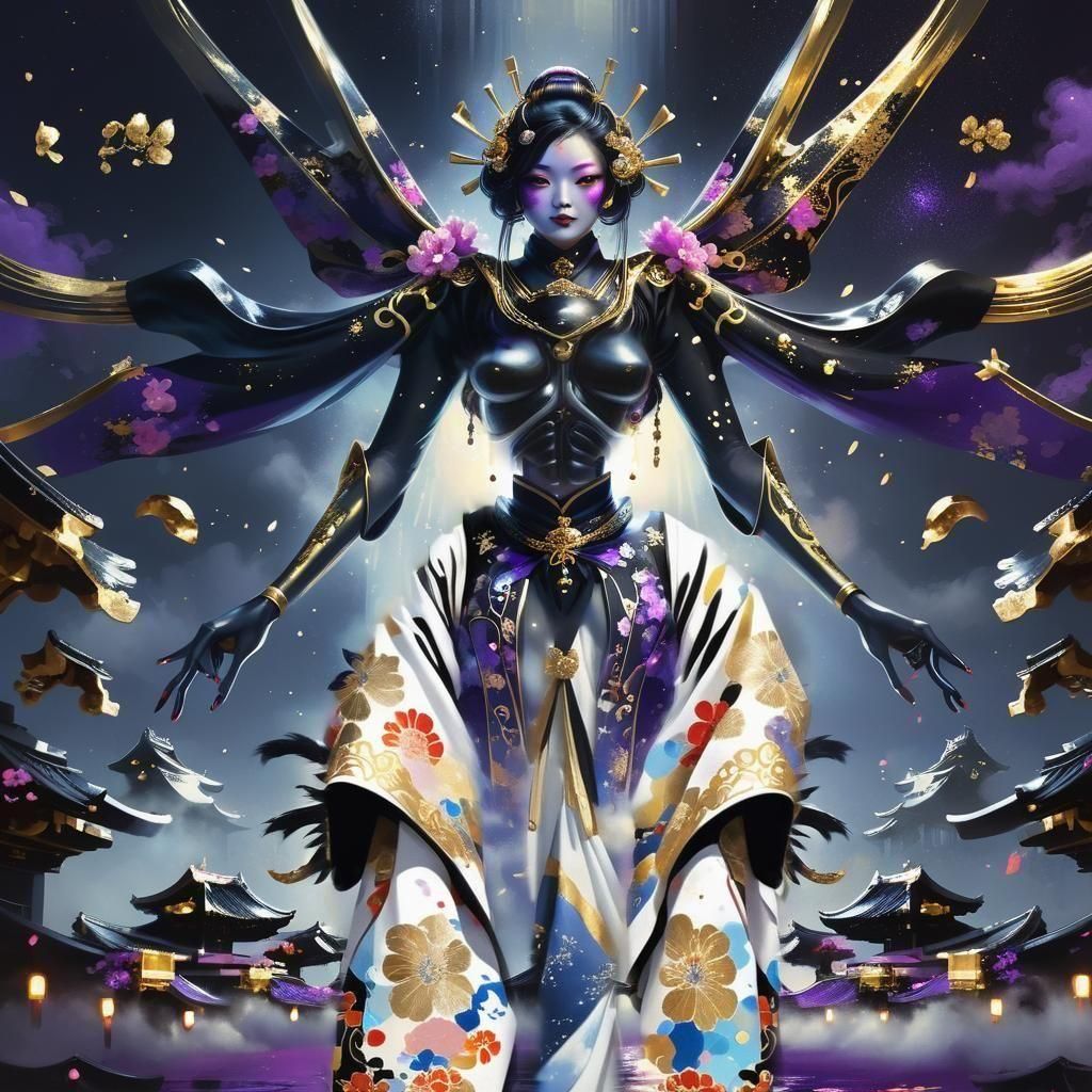 Dark Priestess Reaching for Stars: Oil Painting Masterpiece