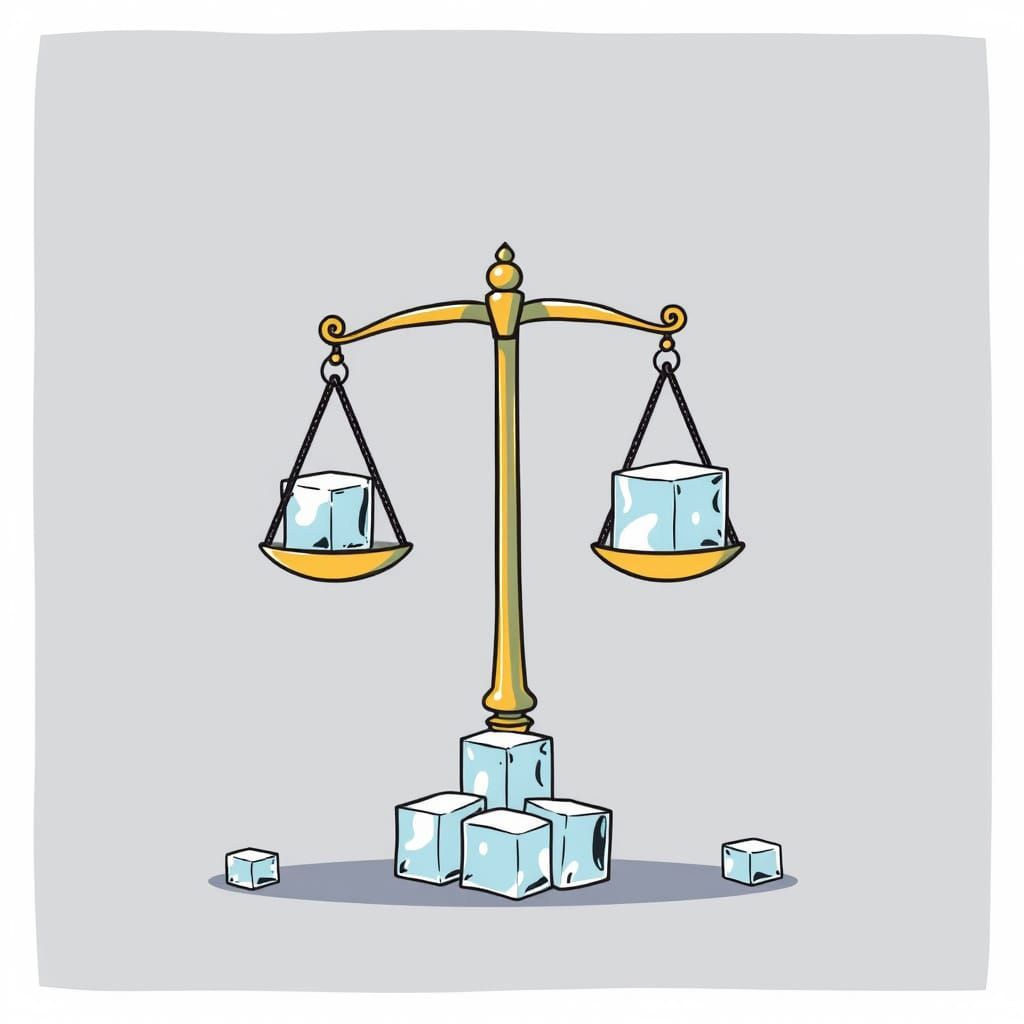 Cartoon Scales of Justice Holding Ice Cubes