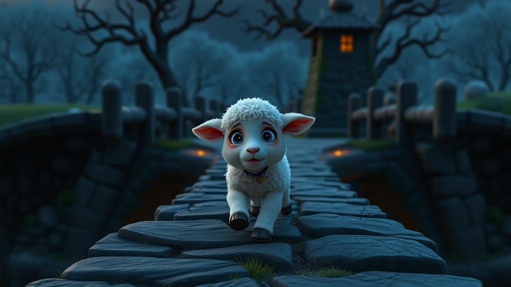 Fuzzy Lamb on Troll Bridge at Night
