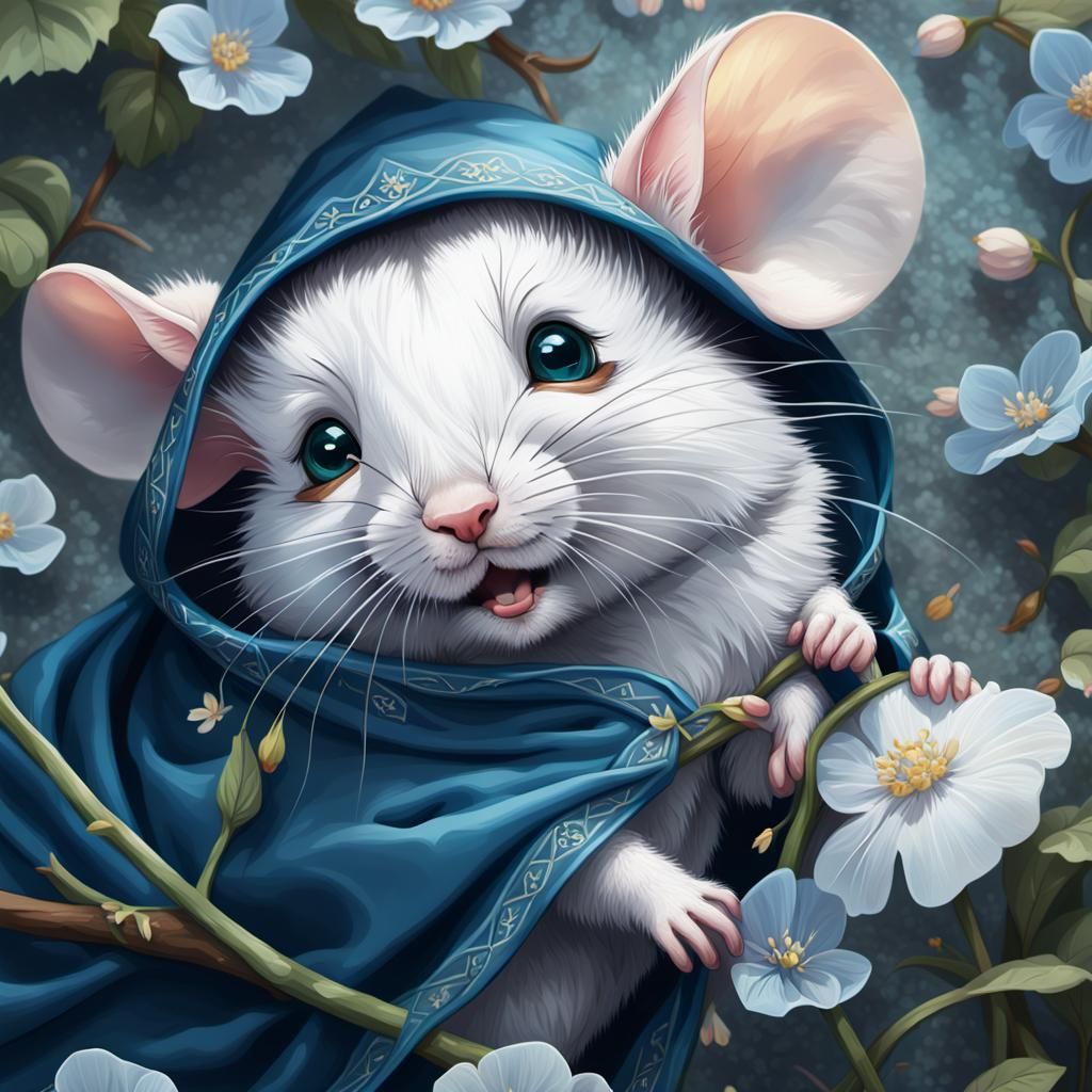 Mouse in Blue Cloak, Lying Upside Down, as Digital Art