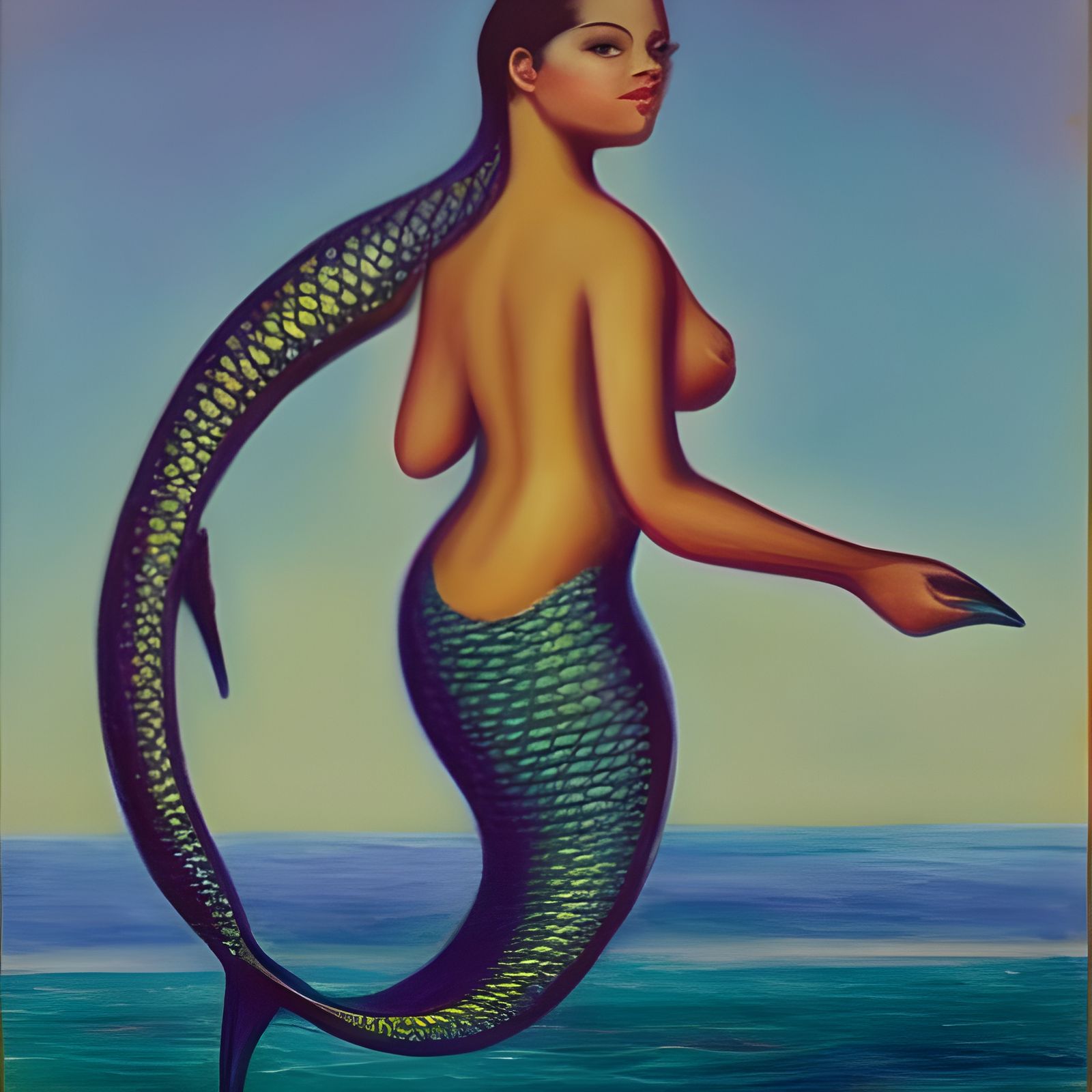 Neo-Impressionist Mermaid with Black Hair