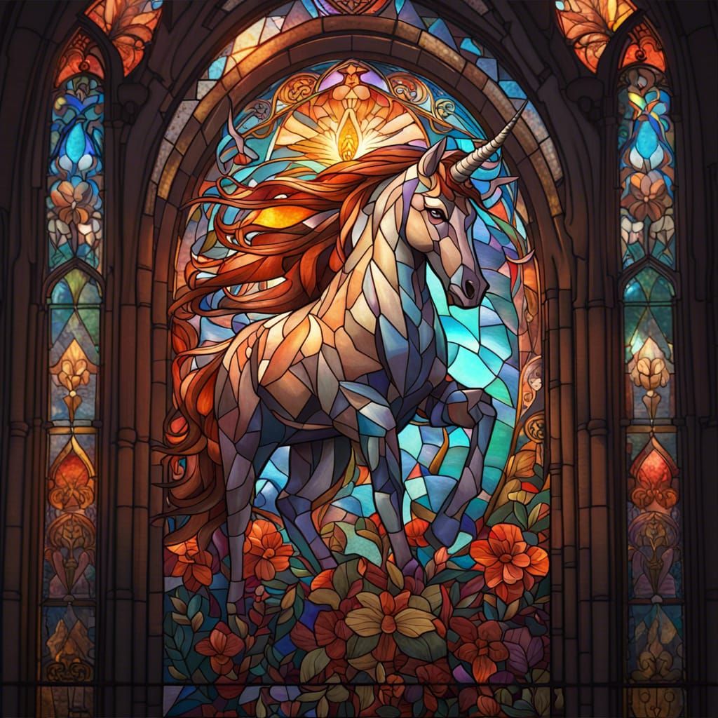 Stained Glass Unicorn: Hyperdetailed Concept Art