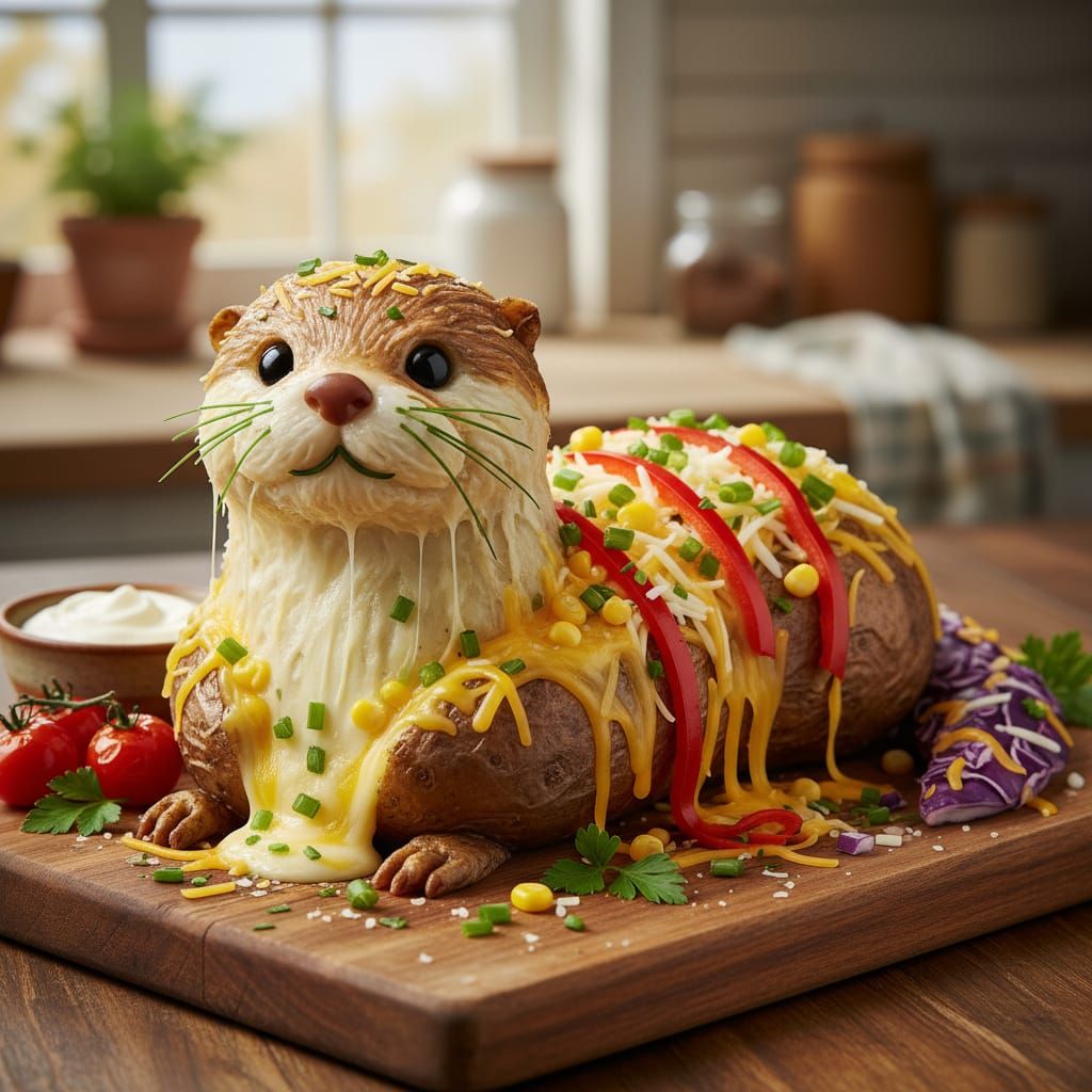 Potato Otter with Cheese and Toppings