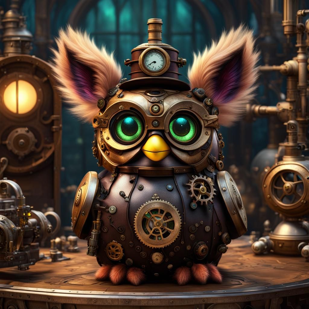 Steampunk Furby Bride in Inventor's Workshop