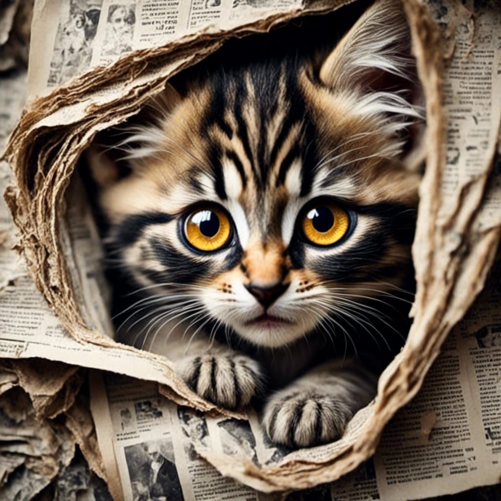 Newspaper Kitten: An Adorable Textured Portrait