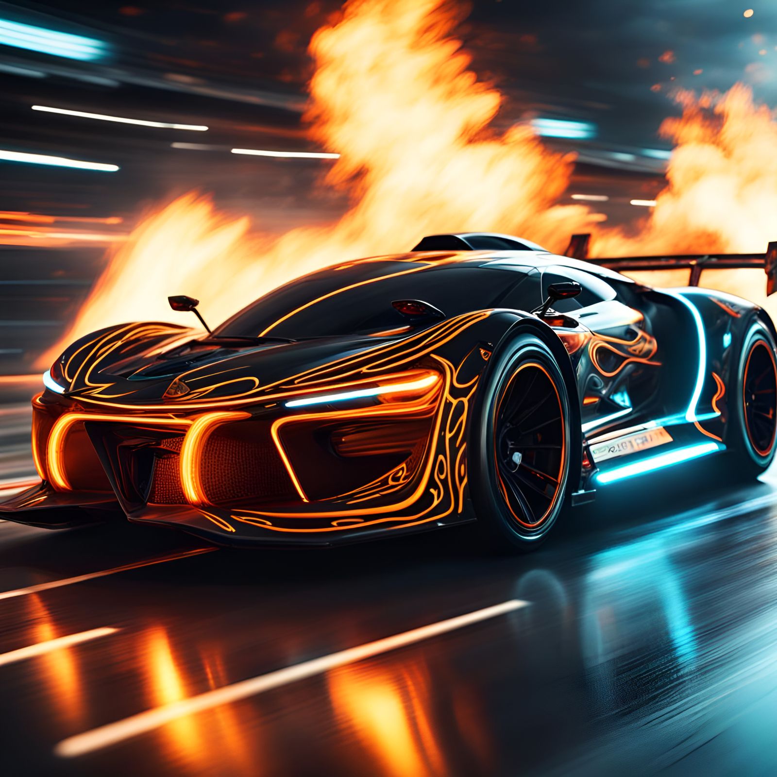 Tron Cars Racing with Flames and Explosions